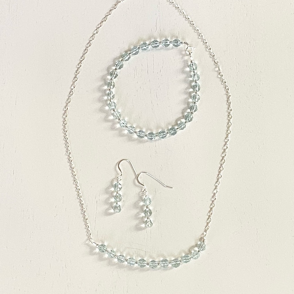 Handcrafted Faceted Blue Topaz and Sterling Silver Jewelry Set